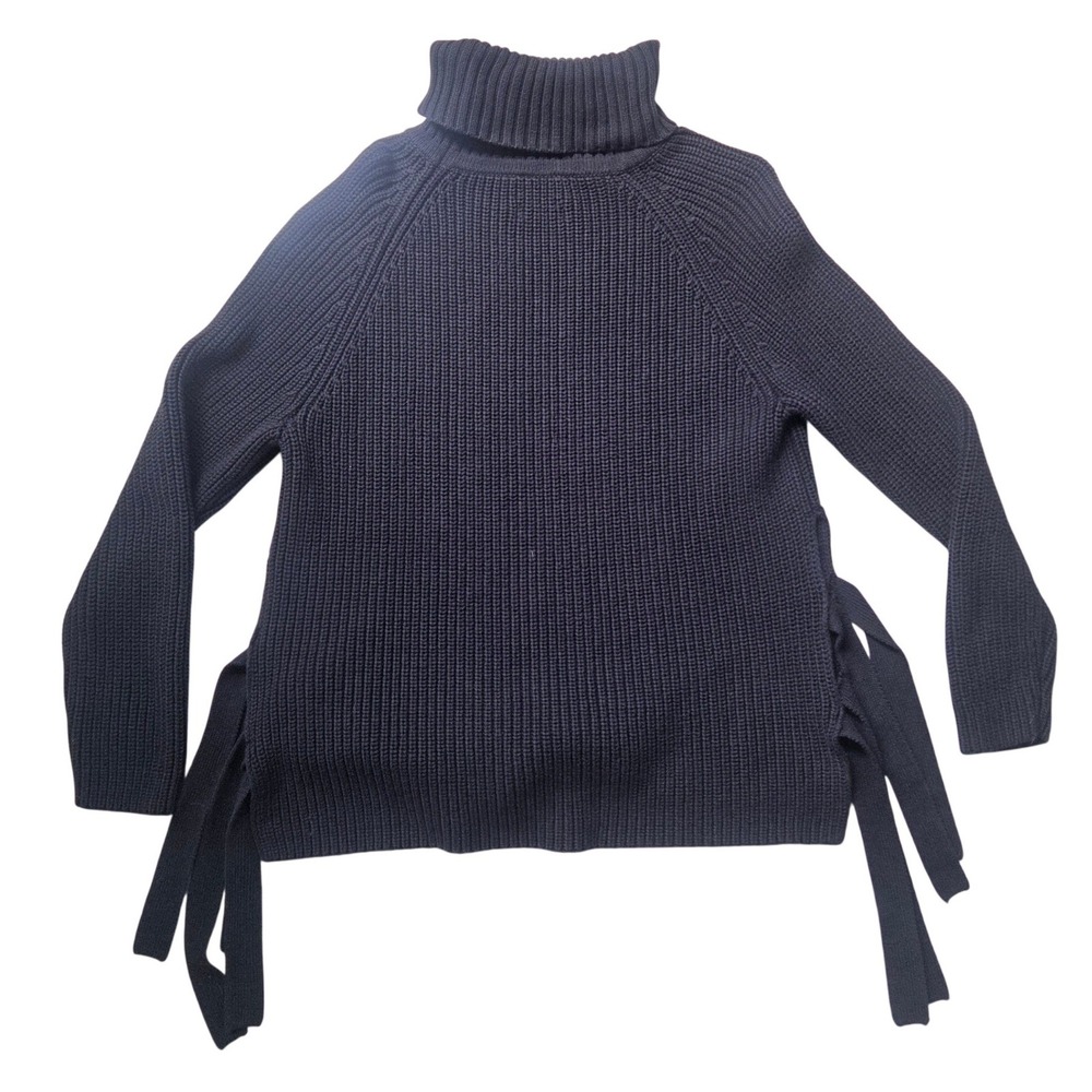 UGG Ceanne Black Chunky Ribbed Knit Side Tie Turtleneck Sweater 100% Cotton M